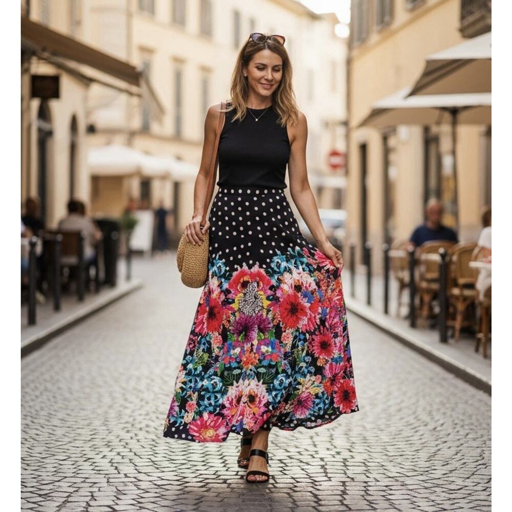 Anthropologie Tolani Pattern Play Maxi Skirt Small Flowing Boho Silky Floral